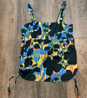 Tulle Floral Print Tank Top Sleeveless Casual Blouse‎ Medium Boho Indie Festival thumbnail 1