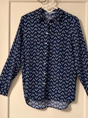 Hill House navy micro floral printed button up blouse size XS preppy classic thumbnail 1