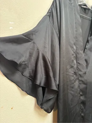 Victoria’s Secret Black Satin Kimono Robe Ruffle Sleeve Tie Front M L thumbnail 5