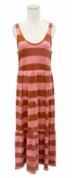 Marine Layer striped tiered cotton maxi dress size M pink rust thumbnail 1