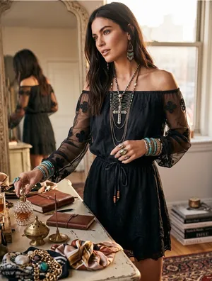 new Chaser ✶ Vintage Inspired Lace Off Shoulder Boho Cocktail Dress ✶ Black ✶ XS thumbnail 1