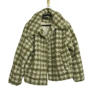 Blu Pepper Large Green Boho Checkered Sherpa Jacket Faux Fur Button Front Coat thumbnail 1