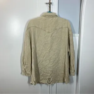 12th Tribe‎ Tan Lightweight Denim Shirt Jacket western distressed Yellowstone thumbnail 6