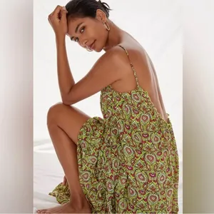 by anthropologie flounced citron printed lounge maxi dress thumbnail 5