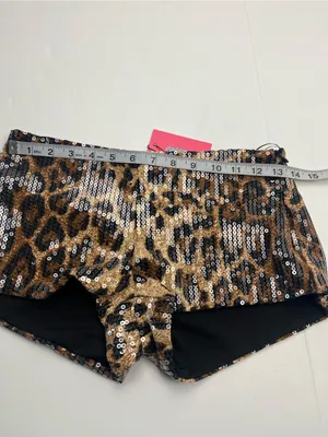 Edikted Sequin Leopard Print Micro Shorts Brown Black Womens Small Stretch NEW thumbnail 8