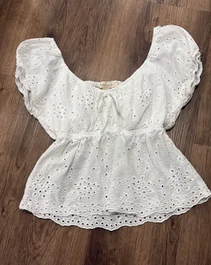 White Cotton Eyelet Peplum Top S thumbnail 1