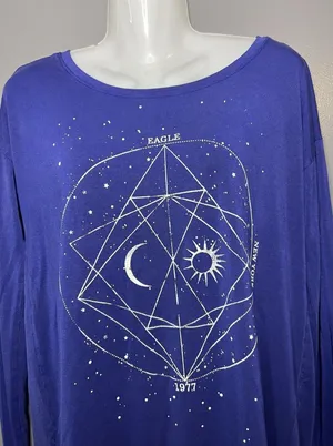 American Eagle Shirt Womens Small Blue Celestial Graphic Long Sleeve Tee Top thumbnail 1