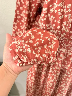 Índigo Rose Rust Floral V-Neck Midi Dress with Long Sleeves size L fall ready thumbnail 16
