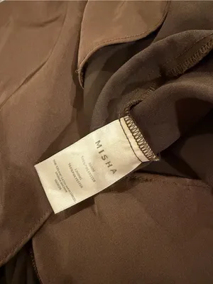 Misha Halter Cutout Satin Maxi Dress in Deep Brown thumbnail 12