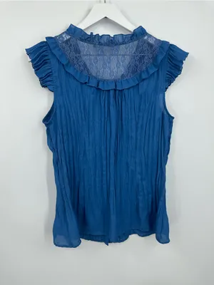 American Vintage Vintage Y2K Blue Renaissance Peasant Blouse Size Large Whimsical Boho thumbnail 3