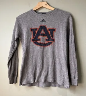 Adidas Gray Auburn Tigers‎ Long Sleeve Waffle Knit Shirt M thumbnail 1