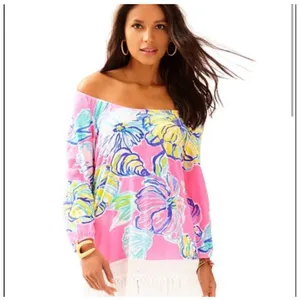 Lilly Pulitzer Alia fringe long sleeve tropical pink floral size small‎ thumbnail 2