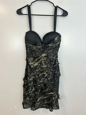 NWT Asos Satin Corset Textrued Asymmetric Grunge Floral Print Mini Dress Size 8 thumbnail 2