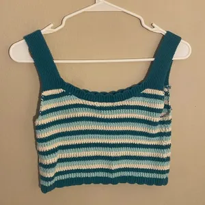 Wild Fable Crochet Blue Striped Crop Top thumbnail 3