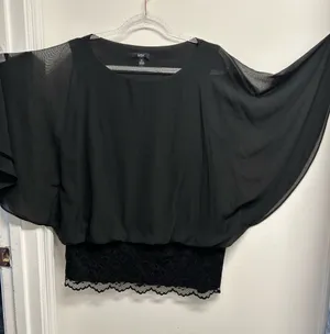 MSK Black Sheer Dolman Sleeve Blouse with Lace Hem thumbnail 1