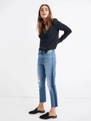 Madewell High-Rise Slim Boyjean Women's Size 26 Relaxed Fit Two-Toned Cropped thumbnail 2
