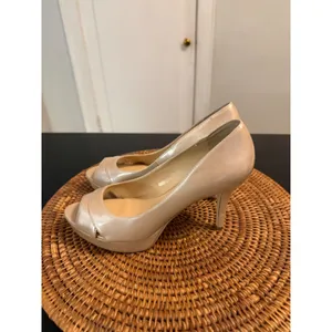 Audrey Brooke Champagne Pearl Peep Toe Platform Pumps Stiletto‎ Heels Womens thumbnail 3