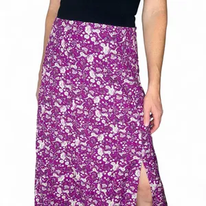 Loft Purple White Floral Coquette Linen Midi Slit Skirt thumbnail 6