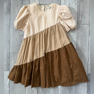 NWT- English Factor Neutral Quiet Luxury Colorblock Puff Sleeve Dress size small thumbnail 2