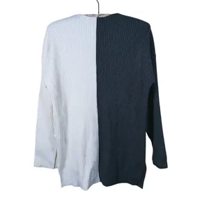 Abercrombie & Fitch V-Neck Colorblock Ribbed Sweater Size S Gray White Minimal thumbnail 3