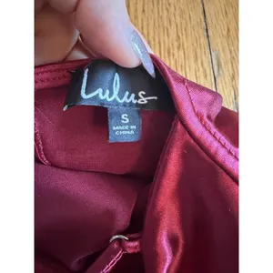 Lulus Red Satin V Neck Strappy Side Slit Maxi Formal Gown thumbnail 5