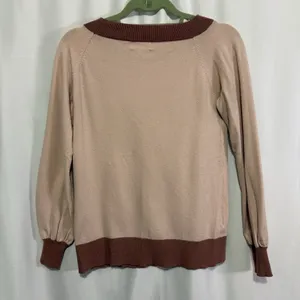Bohme Colorblock Knit Sweater Women’s Small Blush Brown Balloon Sleeve Soft thumbnail 9