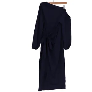 Navy Blue One Shoulder Long Sleeve Tie Back Midi Dress Large thumbnail 4