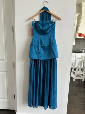 Anthropologie Mare Mare Natalie Strapless Stretch Satin Chiffon Maxi Dress XS thumbnail 2