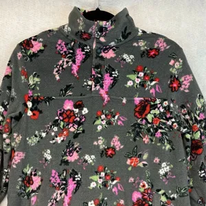 VERA BRADLEY Jacket Women's Small Gray Pink Floral Sporty Fleece‎ Pullover Cozy thumbnail 3