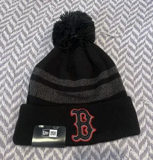 Women's New Era Black Boston Red Sox Snowy Cuffed Knit Hat with Pom thumbnail 1
