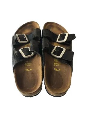 Birkenstock Arizona Sandals Black Contrast White Buckles 38 Narrow Womens Size 7 thumbnail 4