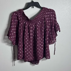Abercrombie‎ & Fitch Polka Dot Red/Burgundy Off shoulder blouse size S thumbnail 5