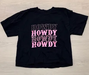 Women’s 'Howdy' Black Graphic Tee with Pink Print thumbnail 1