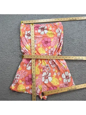 Forever 21 Floral Jumpsuit Romper S Pink Womens Strapless Sleeveless Pockets NWT thumbnail 3