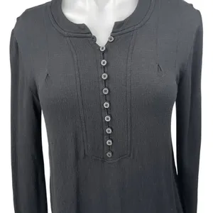Free People Your Girl Black Long Sleeve Ruffle Henley Tunic Blouse Top Size XS thumbnail 4
