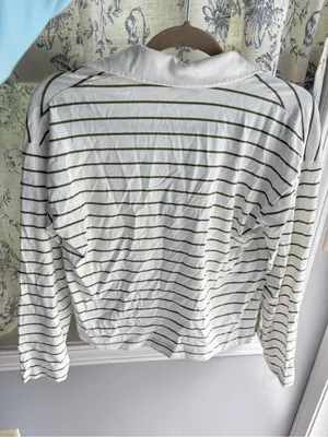 Vince Easy Polo Striped Cotton Long Sleeve Women’s Top Olive Stone thumbnail 7
