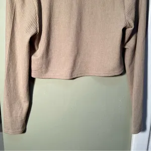 Divided H&M Women's Size Large Cropped Knit Top Cardigan Beige Ribbed Tie Front‎ thumbnail 8