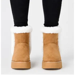 Time and Tru Womens Ankle Boots Size 7 Tan Platform Mini Cozy Faux Fur Pull On thumbnail 5