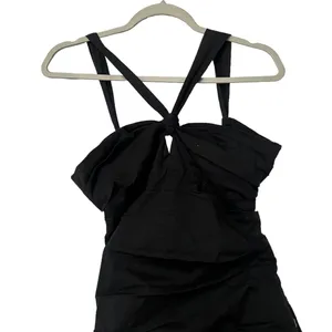 FREE PEOPLE Who Is She Ruched Cotton Button Down Black Dress thumbnail 6