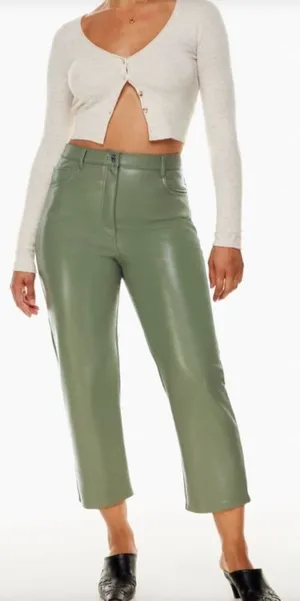 Aritzia Wilfred The Melina Pants Vegan Leather Cropped‎ Sage Green Size 00 thumbnail 1