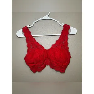 Aerie Red Floral Eyelash Lace Padded Plunge Bralette Bra Women’s Size Medium thumbnail 3