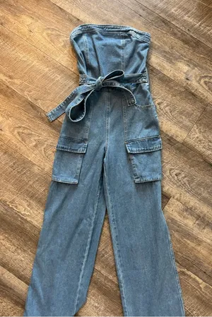 NWT Sincerely Jules Strapless Cargo Denim Jumpsuit thumbnail 1