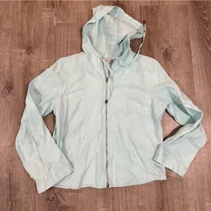 Edward Mint Green Women's Top Long Sleeve M‎ Linen Hood Zip Front thumbnail 1