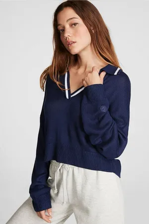 PINK Victoria's Secret Navy Blue V-Neck Collar Cropped Sweater Pullover XXL NWT thumbnail 1