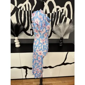 Boohoo Maternity Blue Pink Floral Off Shoulder Ruched Midi Dress Size 8 NWT thumbnail 4