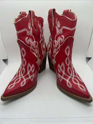 MIA Red Wendi Embroidered Western Ankle Boots **Size 6** 🌺🌺 thumbnail 3