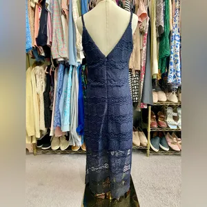 Betsey Johnson Navy Blue Lace Midi Dress - Sheer Scalloped Hem Size 6 thumbnail 5