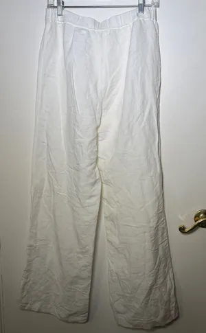 H&M Womens Sz 8 White Wide-Leg Linen Blend Pants Summer Classic thumbnail 1