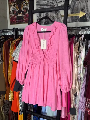 Mika & Gala Carnivale Pink Balloon Sleeve Ruffle Mini Dress Womens XS New NWT thumbnail 8