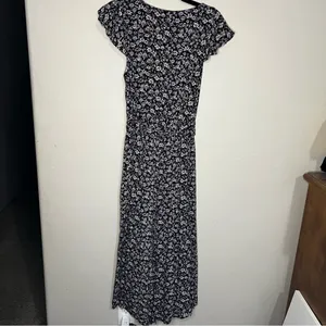 Maeve By Anthropologie Black Purple Ditzy Floral Belted Wide‎ Leg Jumpsuit thumbnail 9